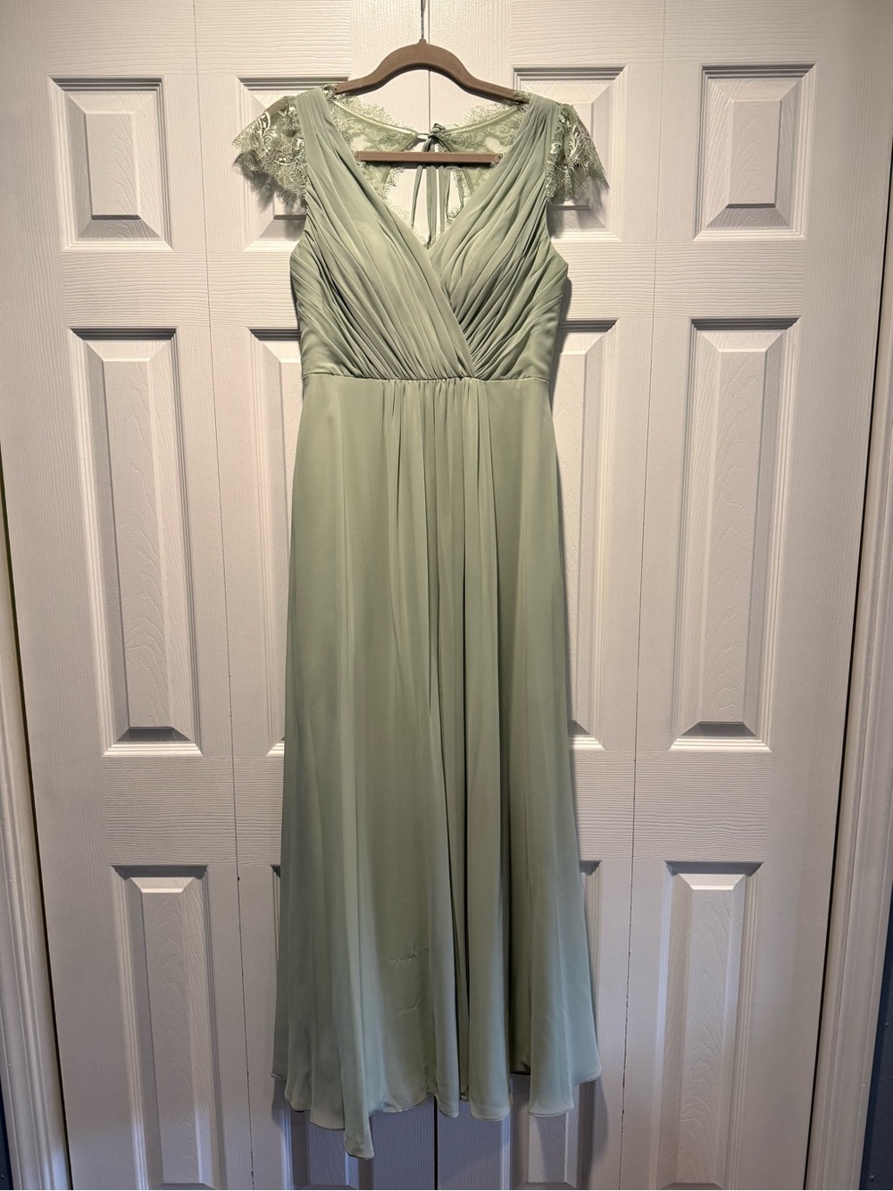Azazie Dusty Sage Green Chiffon V-Neck Dress